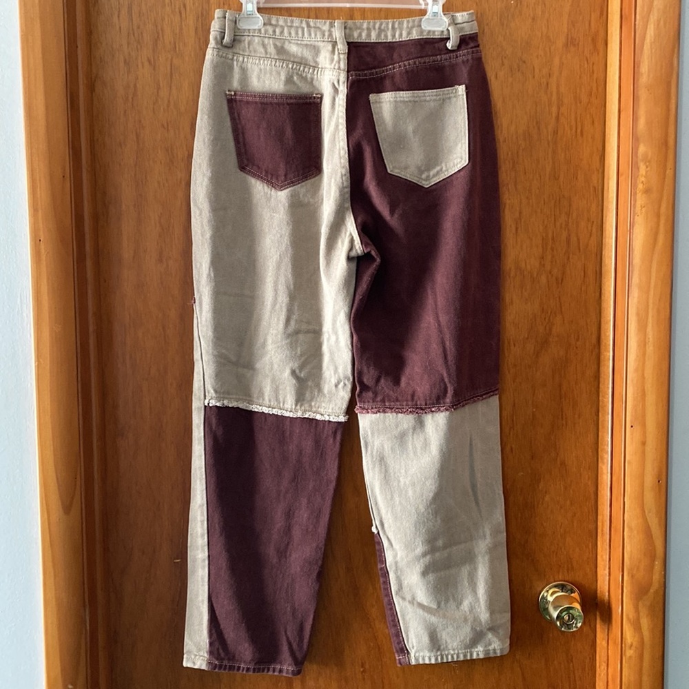 Shein Tan & Red Patchwork Pants - image 2